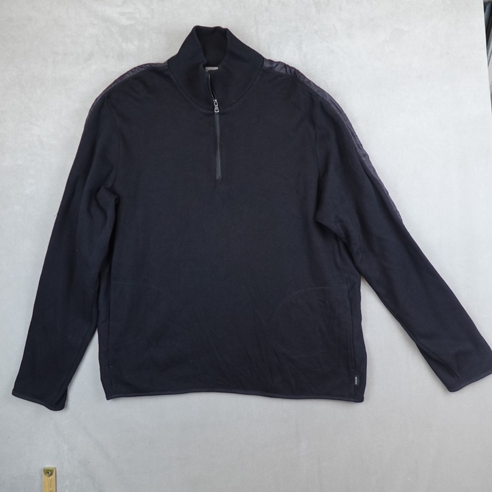 Hugo Boss Sweater Mens 1/4 Zip Pullover Black Size XXL Knit